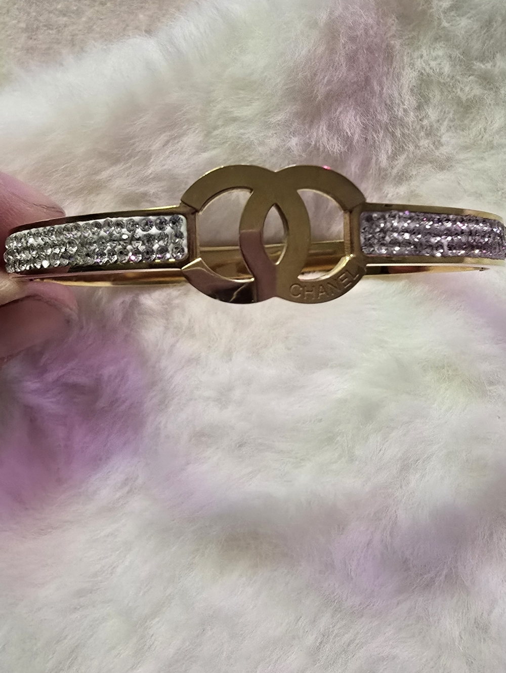Gold Crystal CC Logo Bangle